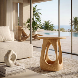 Organic Wooden Open Arch Side Table For Living Room