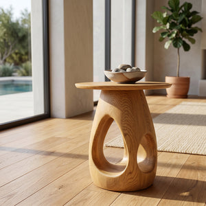 Contemporary Natural Wood Hollow Form Side Table For Living