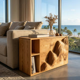 Modern Wooden Sculptural Wave Front Side Table For Living Room