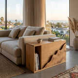 Organic Natural Wood Carved Front Side Table For Living Room