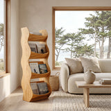 Modern Natural Wood Tall Magazine Rack For Living Storage
