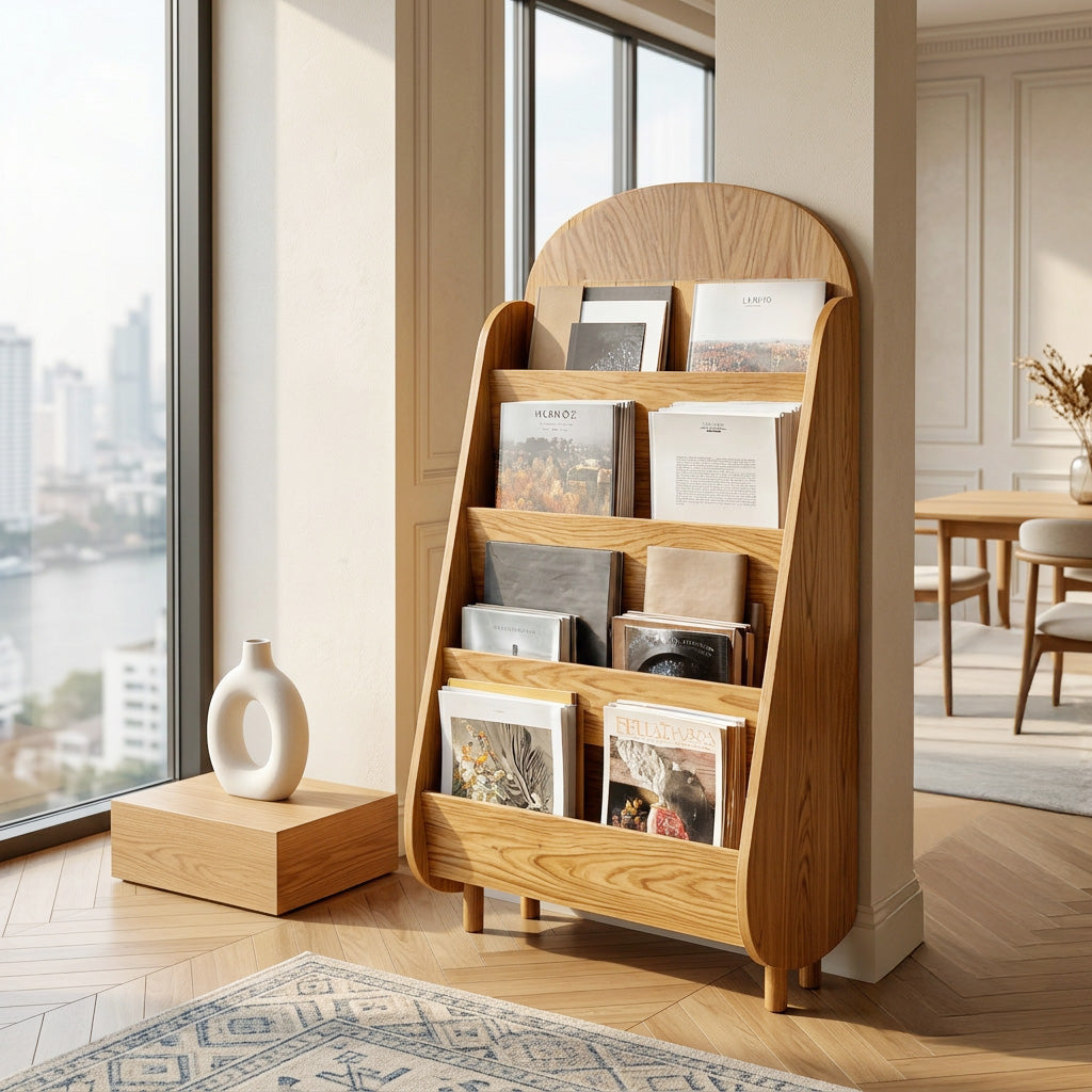 Contemporary Wooden Rounded Arch Magazine Rack For Reading Corner
