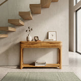 Minimalist Rounded Console Table With Two Compartments For Living Room