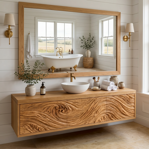 Modern Bathroom Vanity With Exquisitely Carved Front For Spa Bathroom