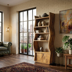 Contemporary Sculptural Wooden Standing Shelf For Home
