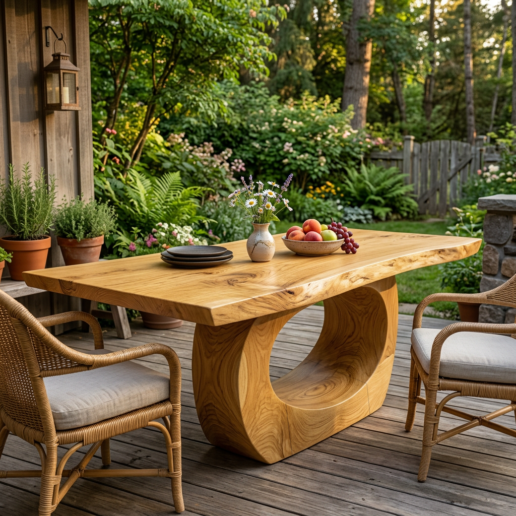 Modern Wooden Dining Table With Curved Base For Living Space