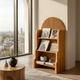 Organic Wooden Slatted Arch Magazine Rack For Living Room