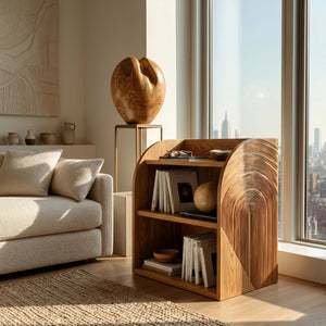 Contemporary Wood Magazine Rack With Carved Edges For Reading Corner