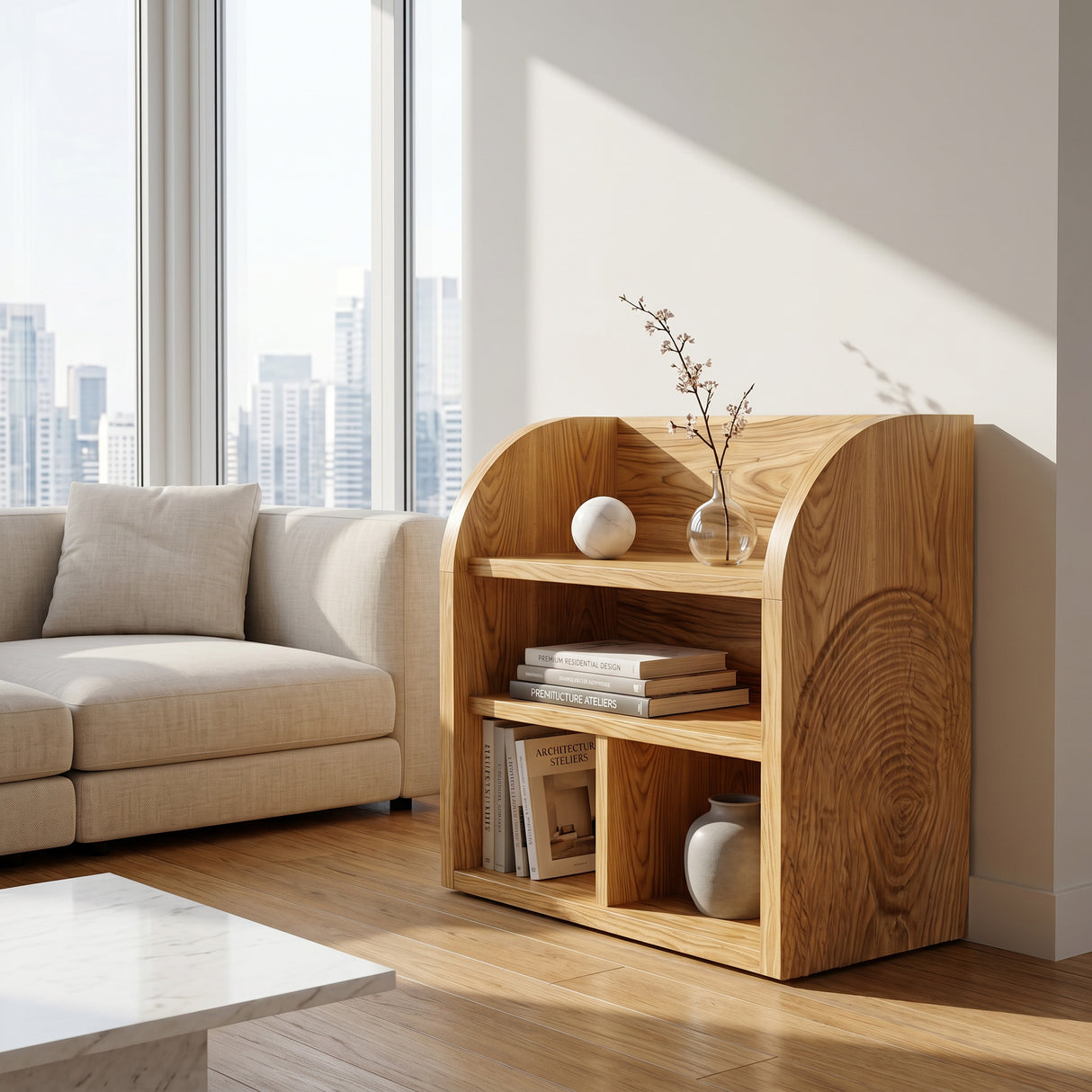 Organic Wooden Magazine Rack With Multi Compartments For Home