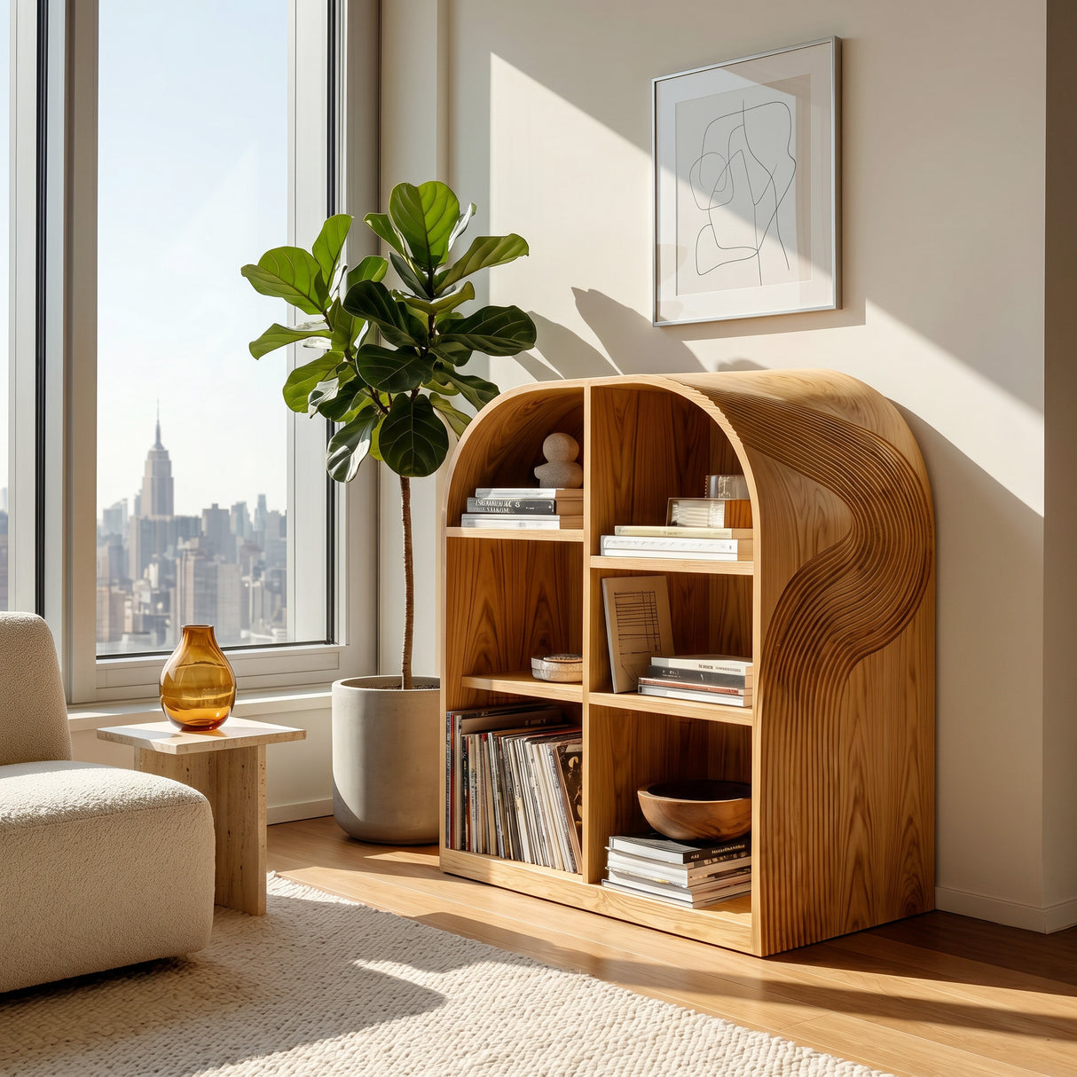 Contemporary Open Wooden Magazine Rack With  For Living Room