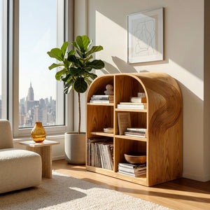 Contemporary Open Wooden Magazine Rack With  For Living Room