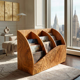 Contemporary Wooden Triple Section Magazine Rack For Living Room