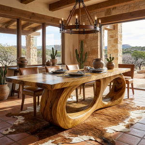 Modern Wooden Dining Table With Sculptural Base For Kitchen