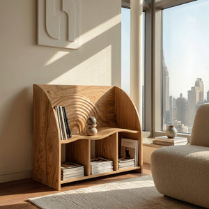 Organic Wooden Magazine Rack With Multi Open Compartments For Living