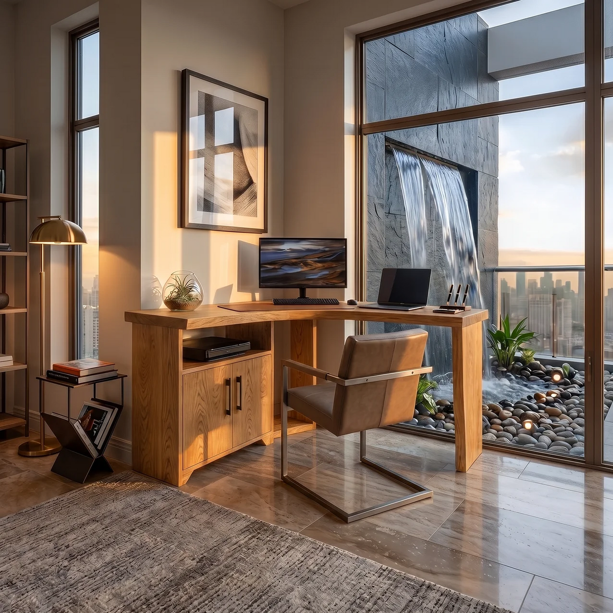 Modern Corner Desk With Cabinet Storage For Creative Home Office