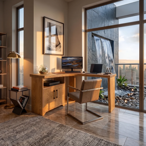 Modern Corner Desk With Cabinet Storage For Creative Home Office