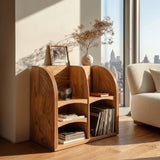 Modern Natural Wood Double-Arch Magazine Rack For Living Room