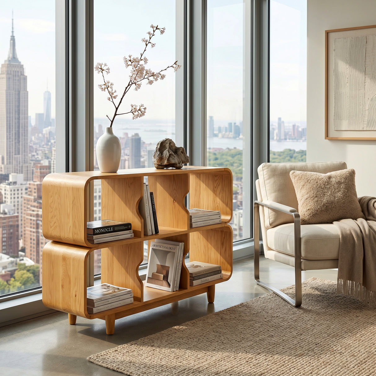 Mid Century Wood Rounded Edges Magazine Rack For Living Room