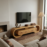 Wooden TV Stand With Carved Ocean Wave For Luxury Home
