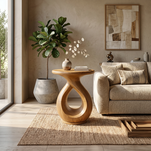 Japandi Twisted Side Table Contemporary Reading Nook