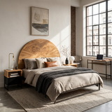Boho Arch Wood Headboard For Neutral Earth Tone Bedroom