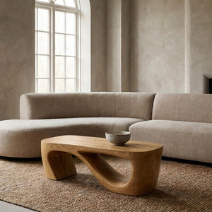 Minimalist Natural Wood Coffee Table With Sculptural Form For Living
