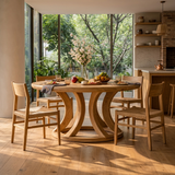 Contemporary Round Dining Table With Curved Unique Base For Dining