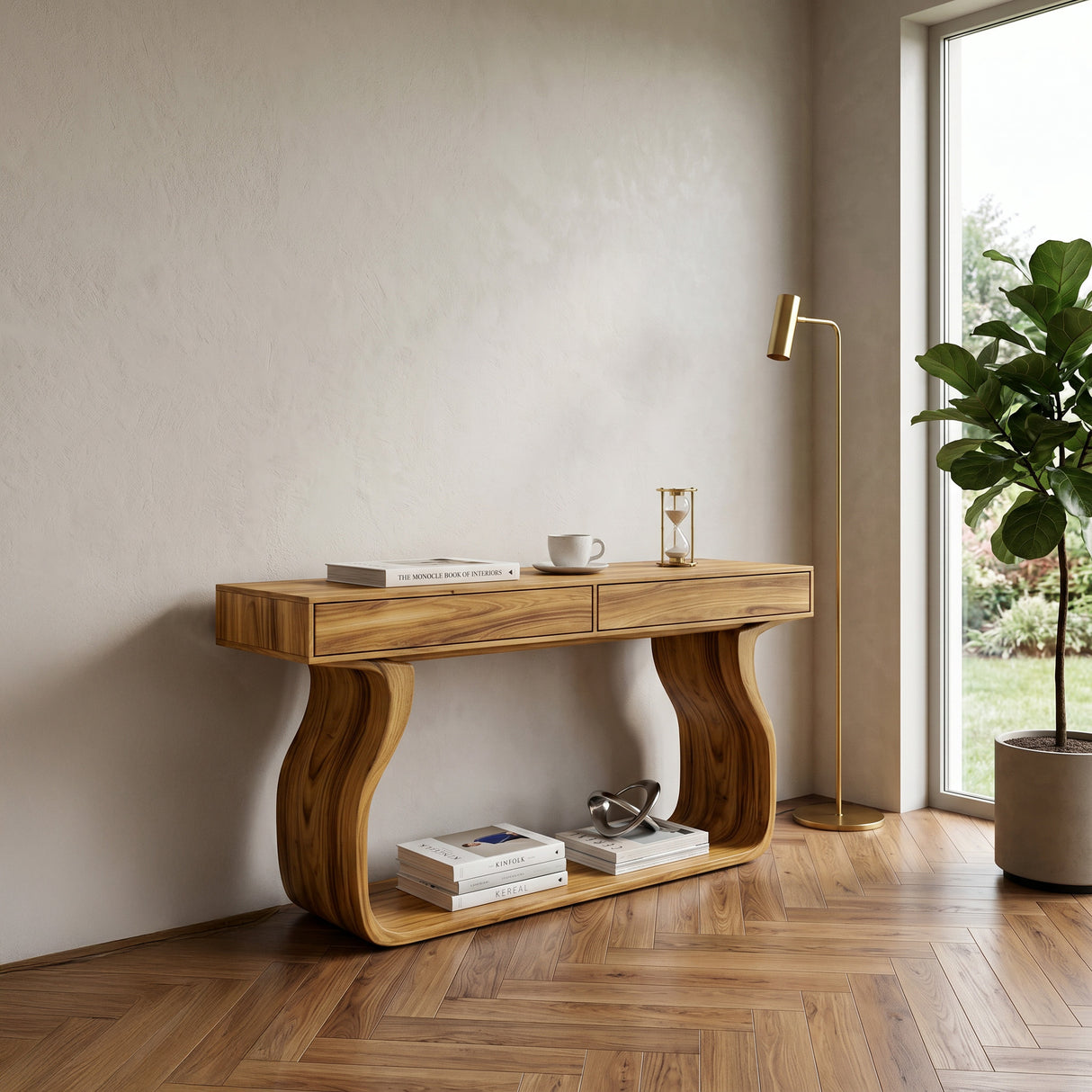 Minimalist Console Table With Curved Base Frame For Entryway