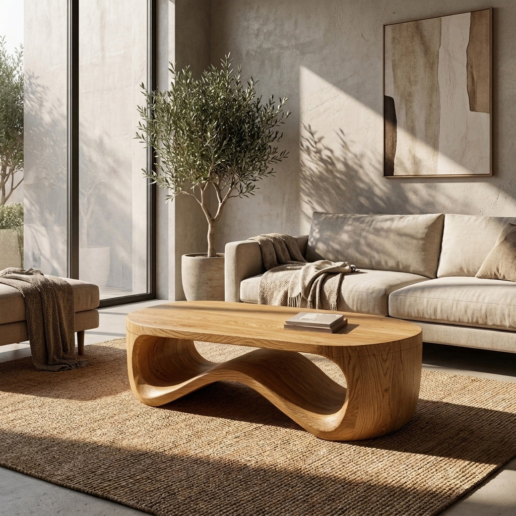 Modern Sculptural Wood Coffee Table For Living Room