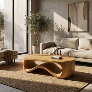 Modern Sculptural Wood Coffee Table For Living Room