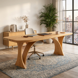 Handmade Wooden Desk With Unique Curved Base For Workspace