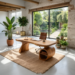 Modern Sculpted Desk With Open Storage For Home Office
