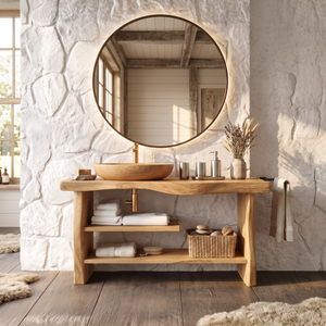 Handcrafted Wooden Storage Vanity For Bathroom Decor