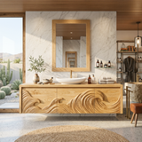 Luxury Floating Bathroom Vanity With Wave Carved Cabinet For Bathroom