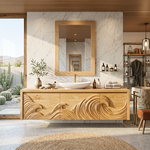 Luxury Floating Bathroom Vanity With Wave Carved Cabinet For Bathroom