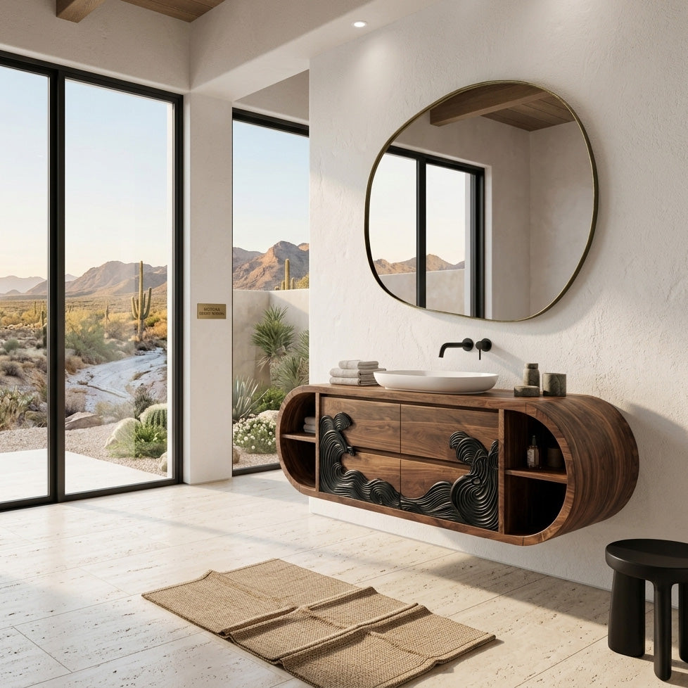 Contemporary Floating Bathroom Vanity With Black Wave For Bathroom