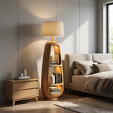 Minimalist Wooden Floor Lamp With Multiple Shelves For Living Decor