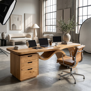 Contemporary Wave Base Executive Desk Design Studio