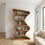 Modern Sculptural Bookshelf With Seamless Tiers For Living Room