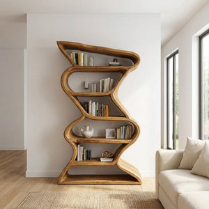 Modern Sculptural Bookshelf With Seamless Tiers For Living Room