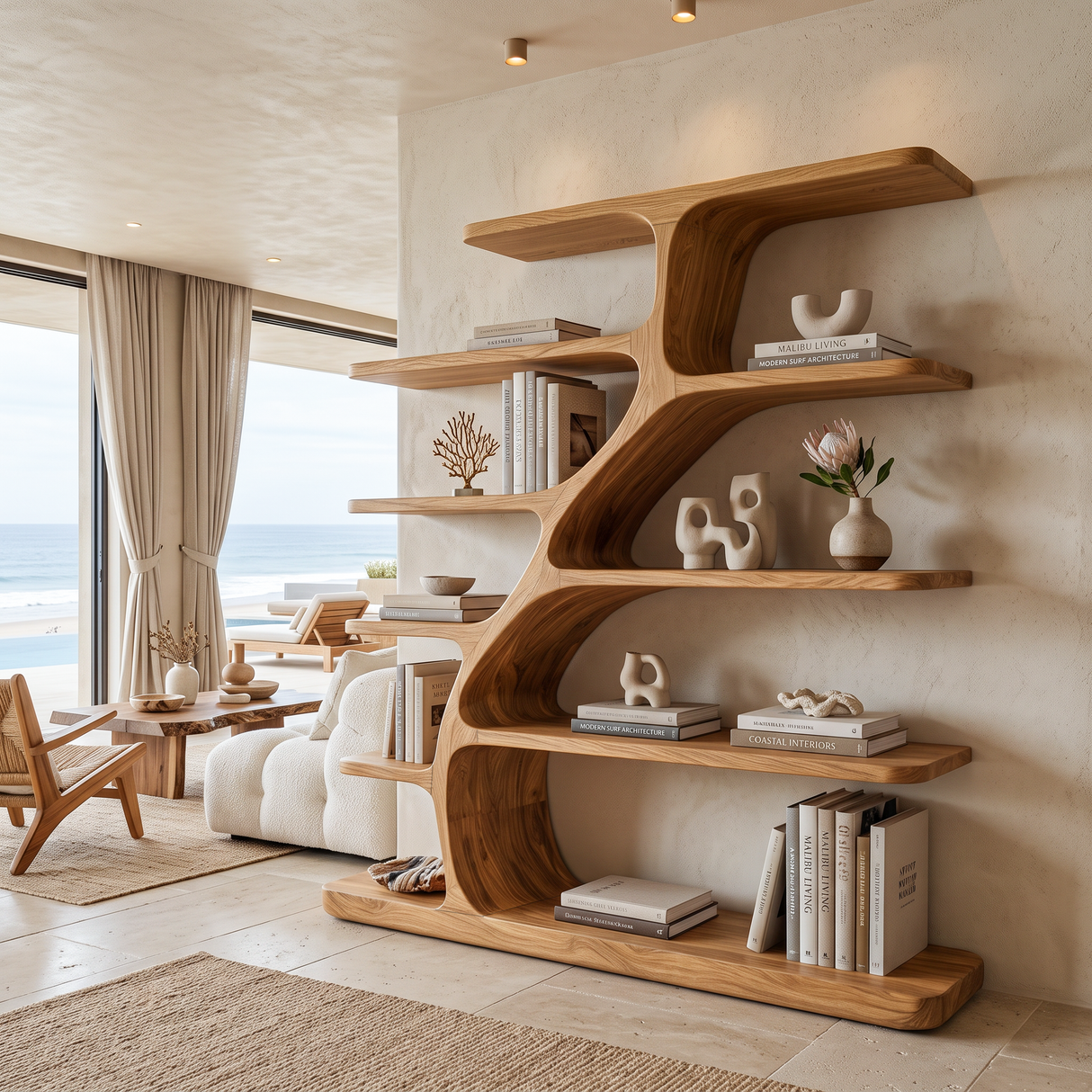 Organic Modern Bookshelf With Flowing Curves For Home Decor