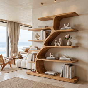 Organic Modern Bookshelf With Flowing Curves For Home Decor