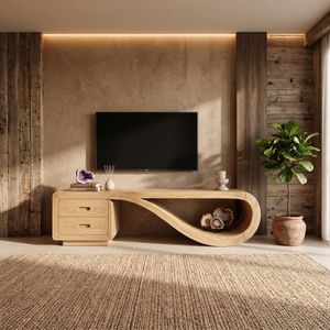Luxury Sculptural Media Console Marble Accent Wall