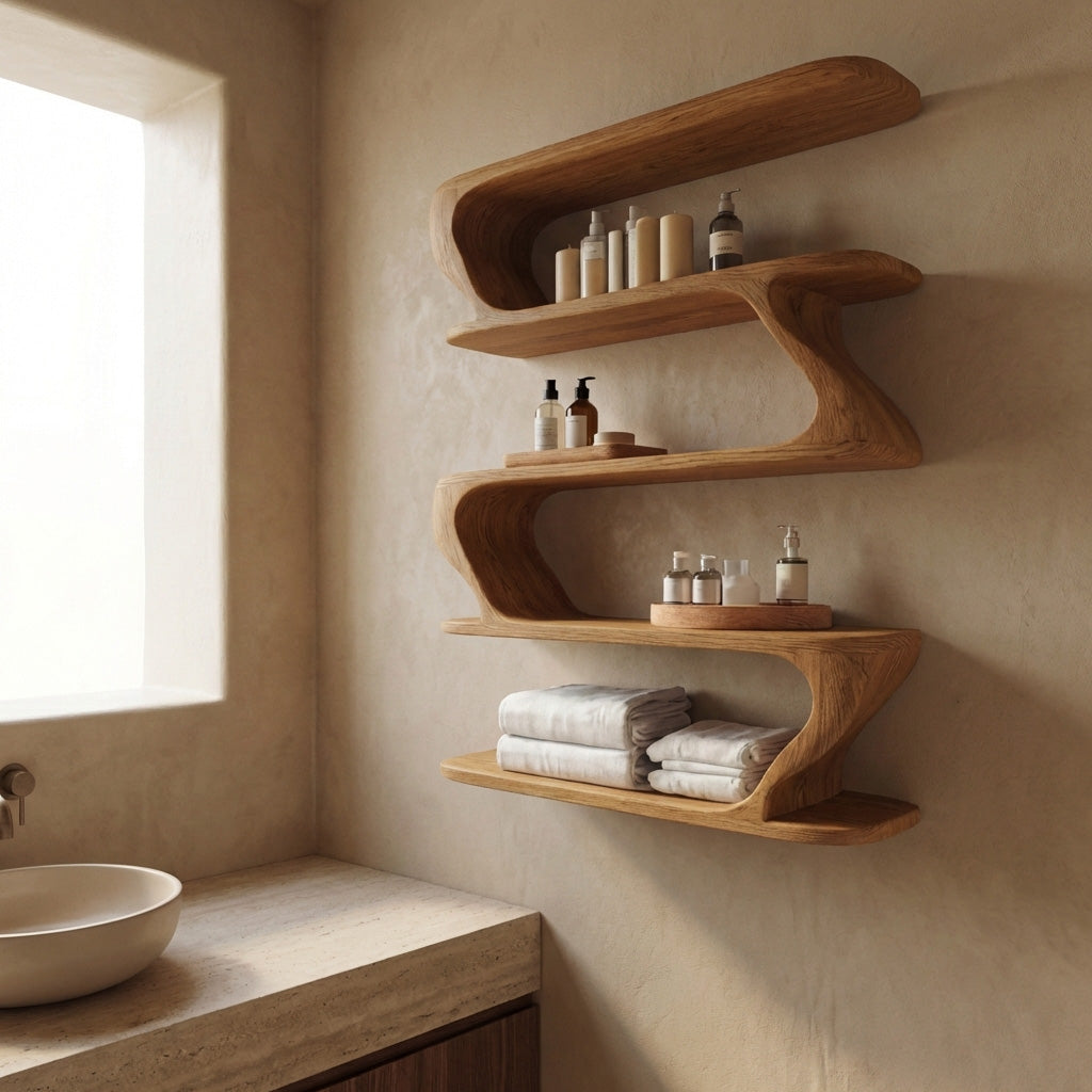 Contemporary Wood Wall Bathroom Shelf For Bathroom Decor