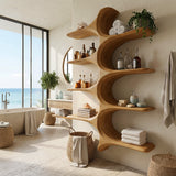 Organic Sculptural Natural Wood Bathroom Shelf For Spa