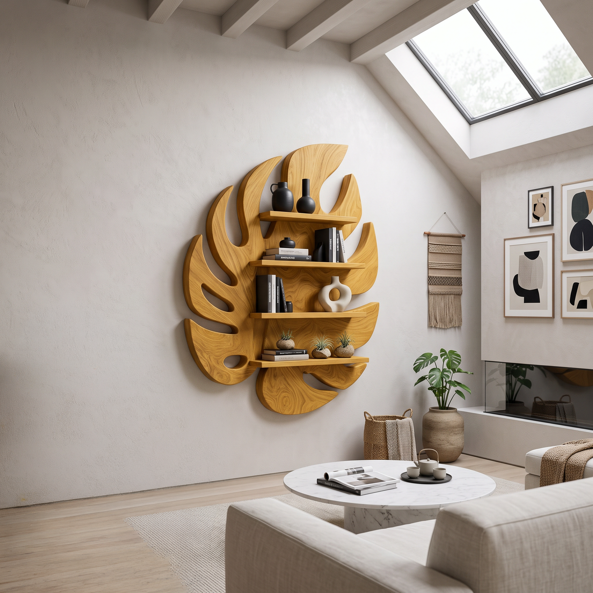 Modern Wooden Leaf Floating Bookshelf For Living Room
