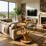 Organic Wooden Side Table With Multi-branched Tabletop For Home