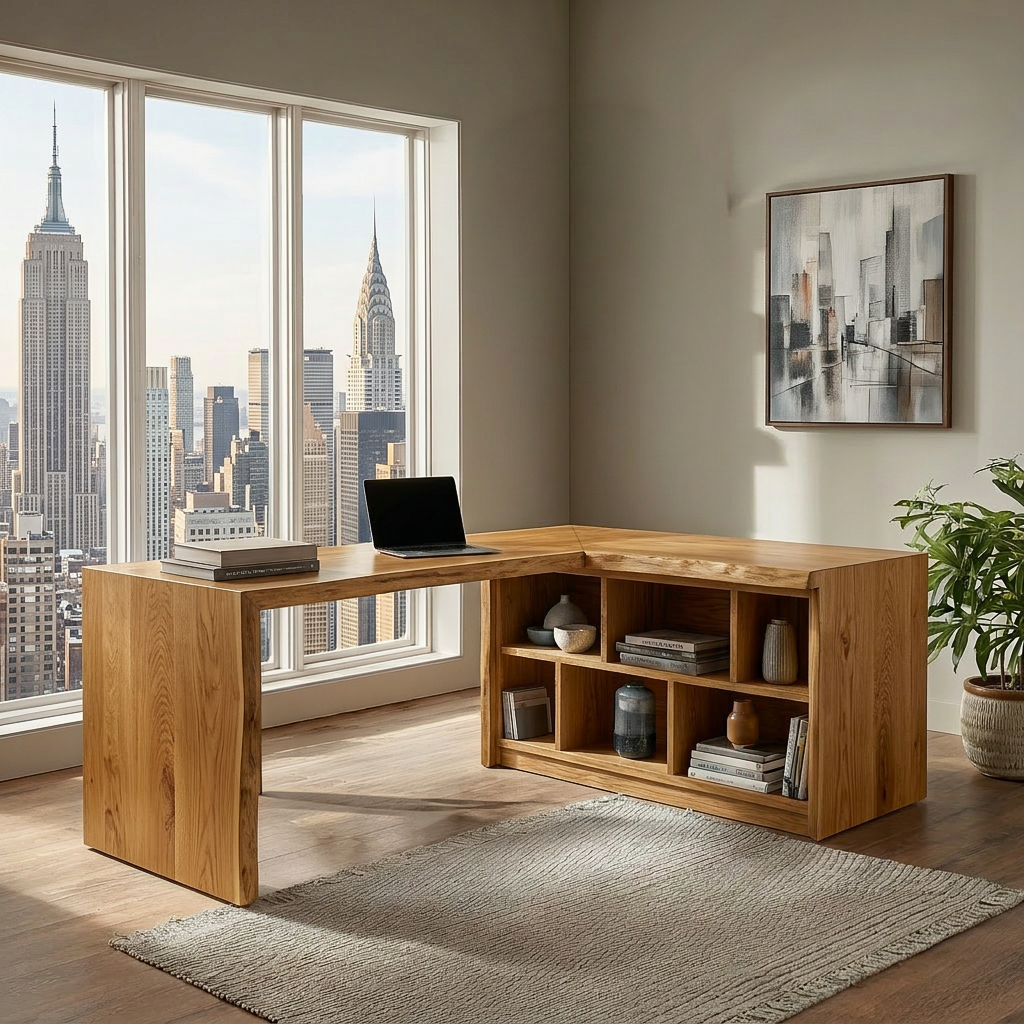 Modern Wooden Desk With Shelves For Home Office