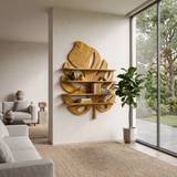 Artistic Wooden Tropical Leaf Wall Mounted Bookshelf For Home Decor