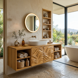 Organic Floating Bathroom Vanity With Open Shelves For Contemporary Bathroom
